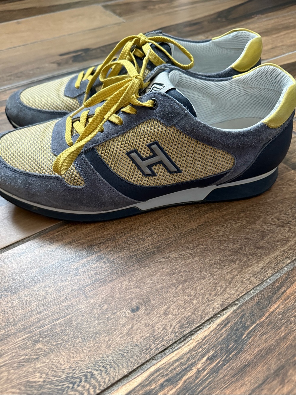 Hogan Men's Yellow and Gray Suede & Mesh Sneakers